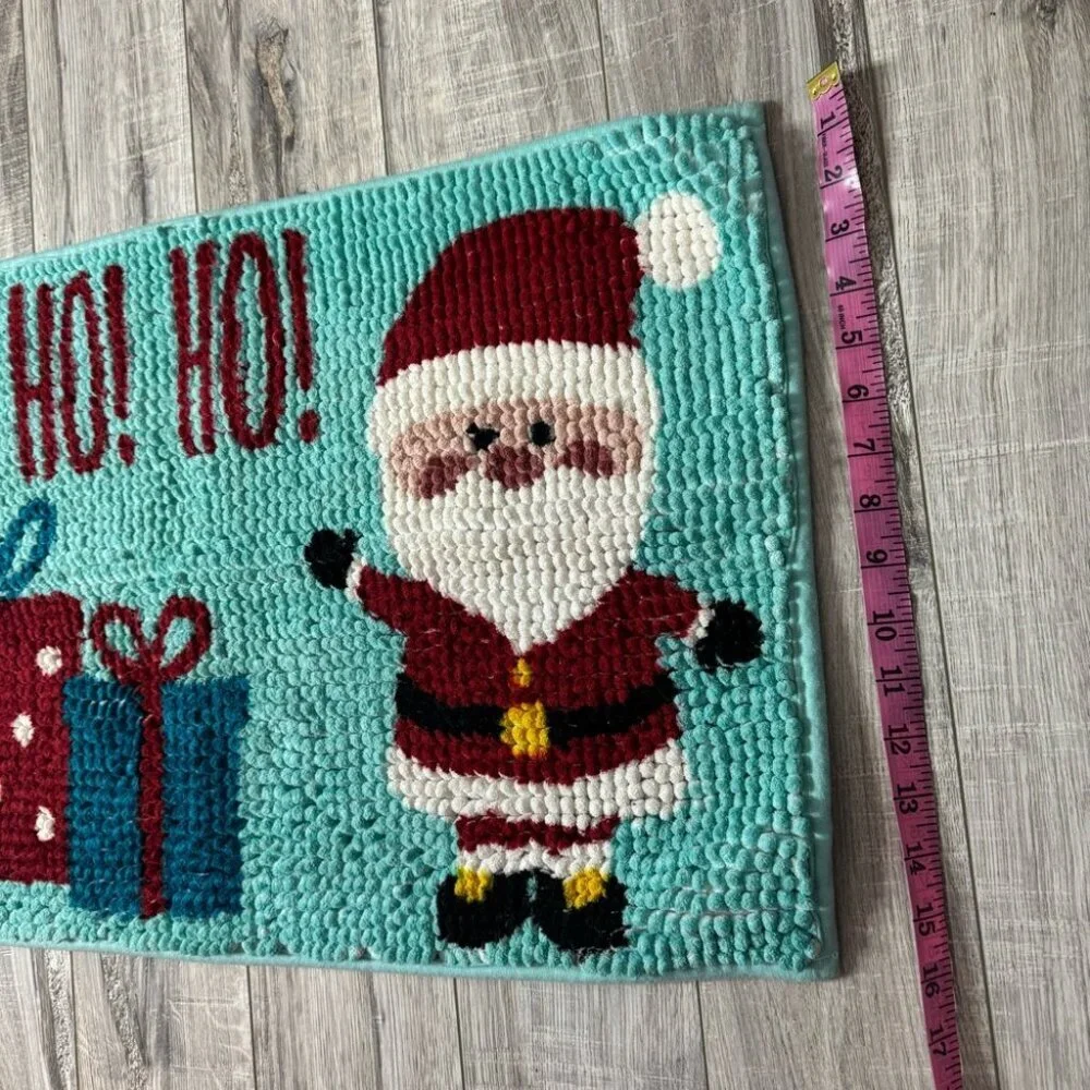 Matt floor HO HO HO Christmas Santa frilly soft fleece blue red presents cozy